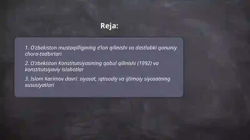 Oʻzbekistonning eng yangi tarixi fanidan 2