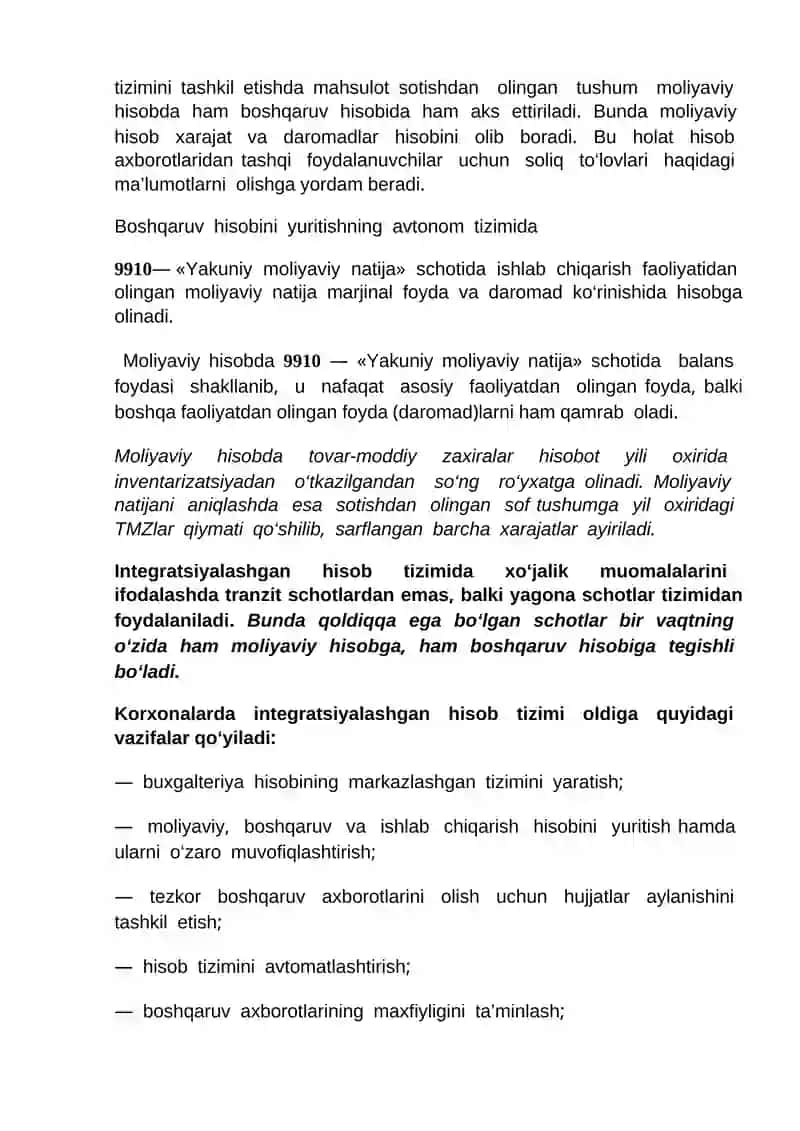 Boshqaruv hisobini tashkil etish 2