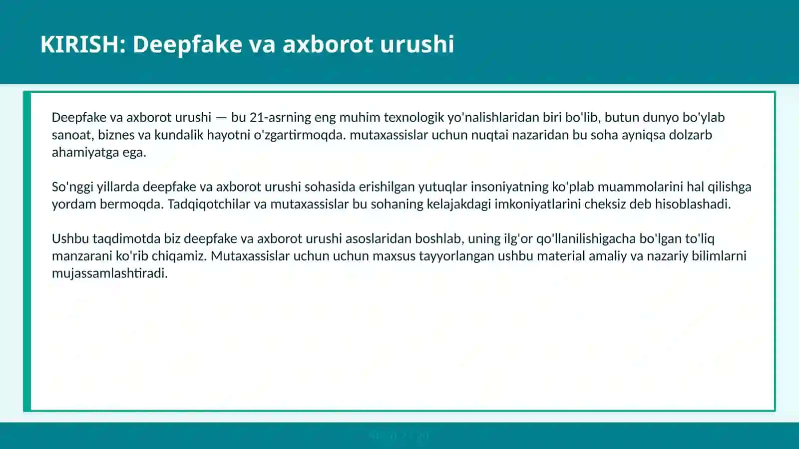 DEEPFAKE VA AXBOROT URUSHI 2
