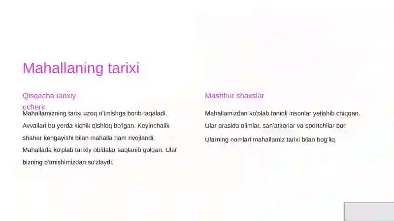 Mening mahallam: Umumiy ta'rif 2