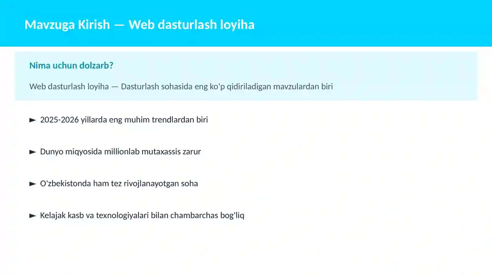 DASTURLASH | JAVASCRIPT VA WEB 2