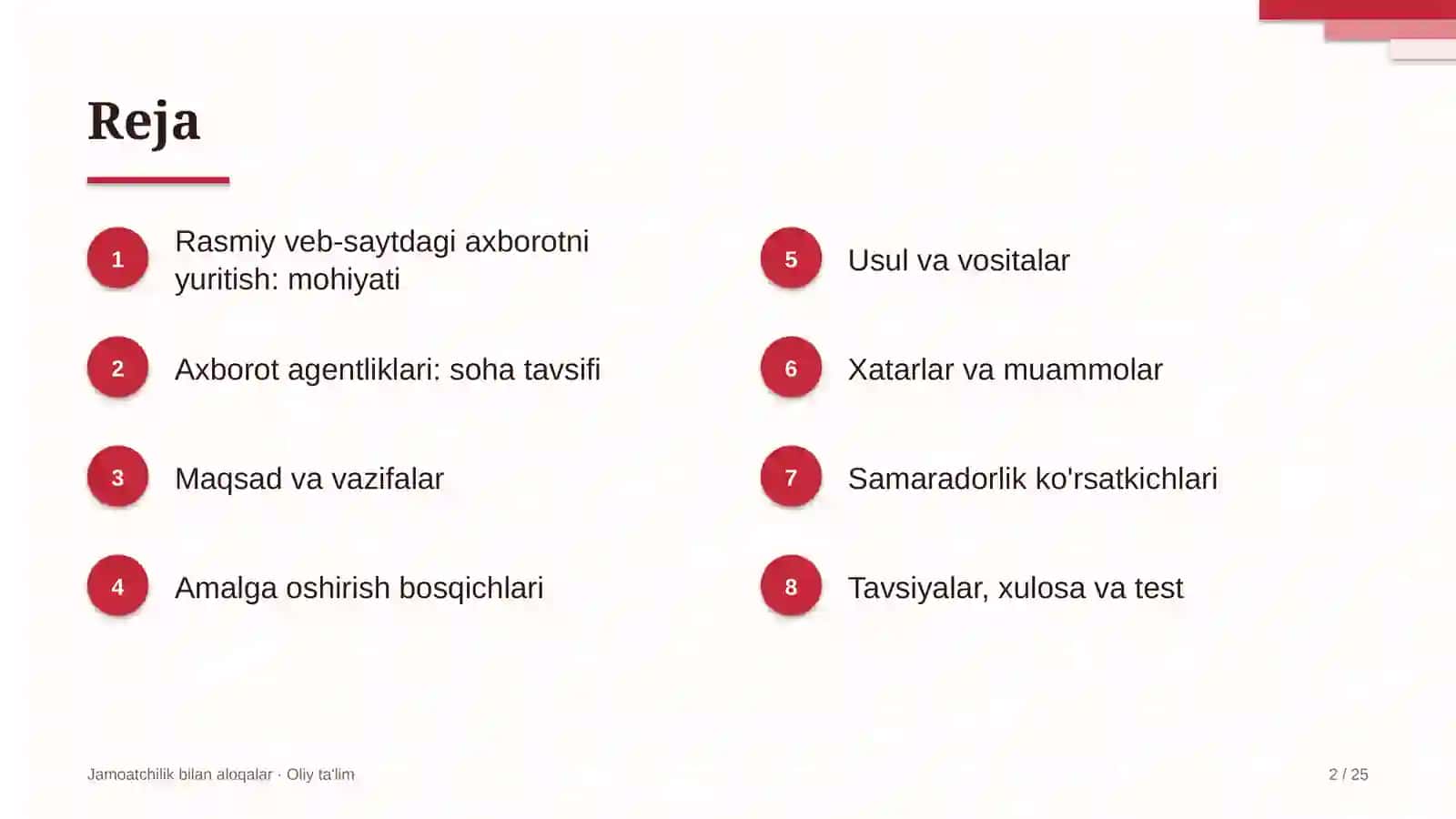 Jamoatchilik bilan aloqalar · Oliy ta'lim 2
