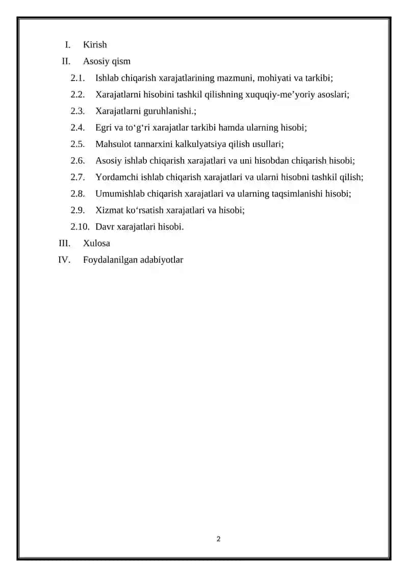 Mahsulot tannarxiga kiritiladiga bevosita va bilvosita xarajatlar hisobi 2