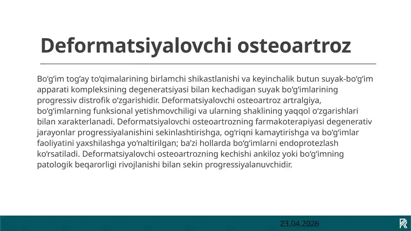 Deformatsiyalovchi Osteoartroz 2