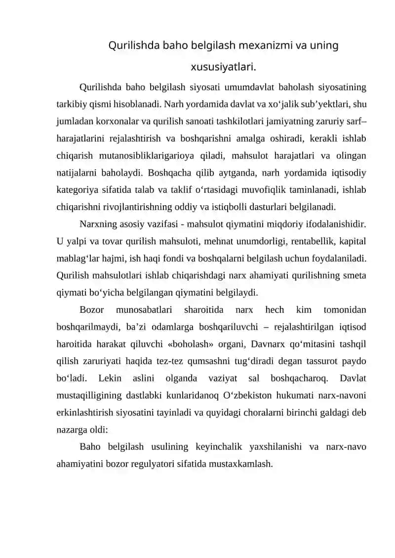 Qurilishning smeta bo’yicha qiymati(narxi)ni belgilashning tarkibi, tuzilishi va uslublari. 2