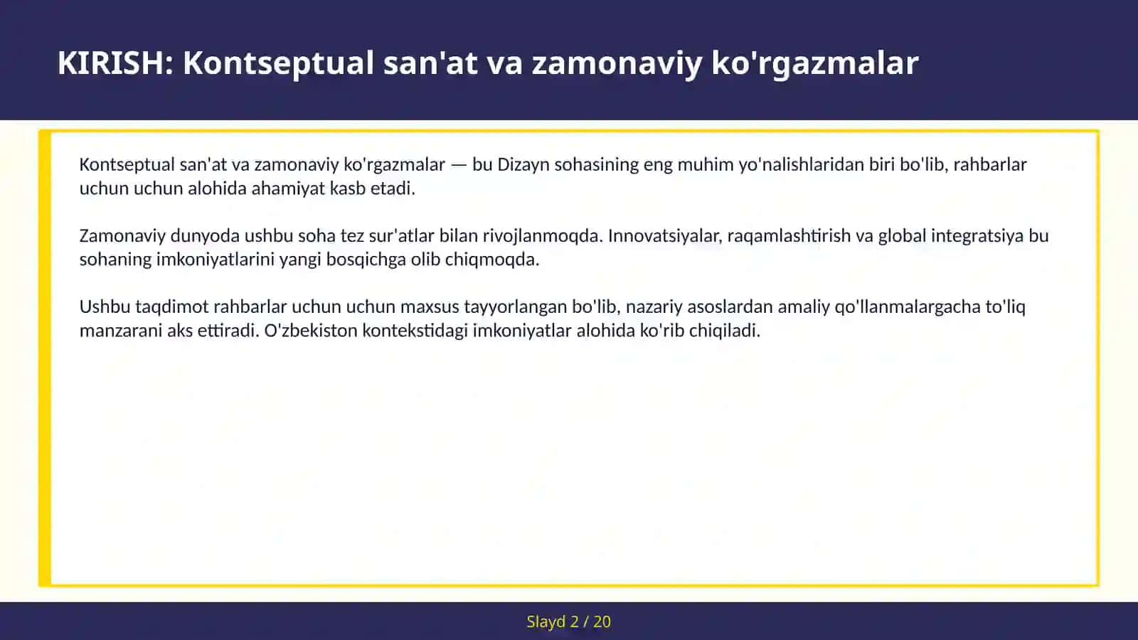 KONTSEPTUAL SAN'AT VA ZAMONAVIY KO'RGAZMALAR 2