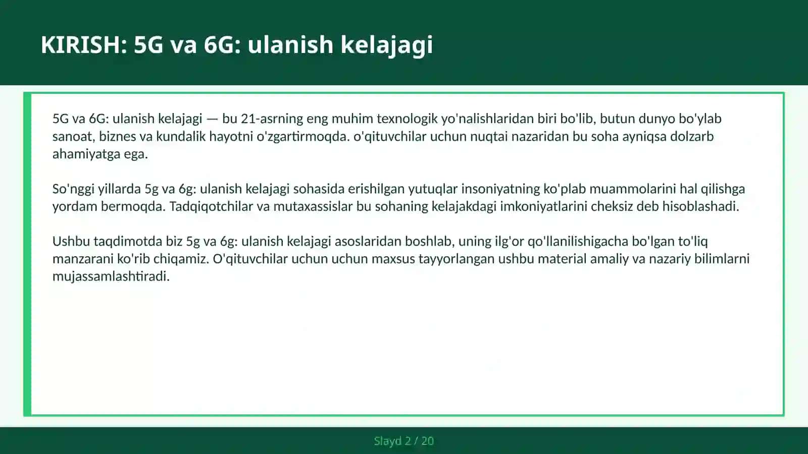 5G VA 6G: ULANISH KELAJAGI 2
