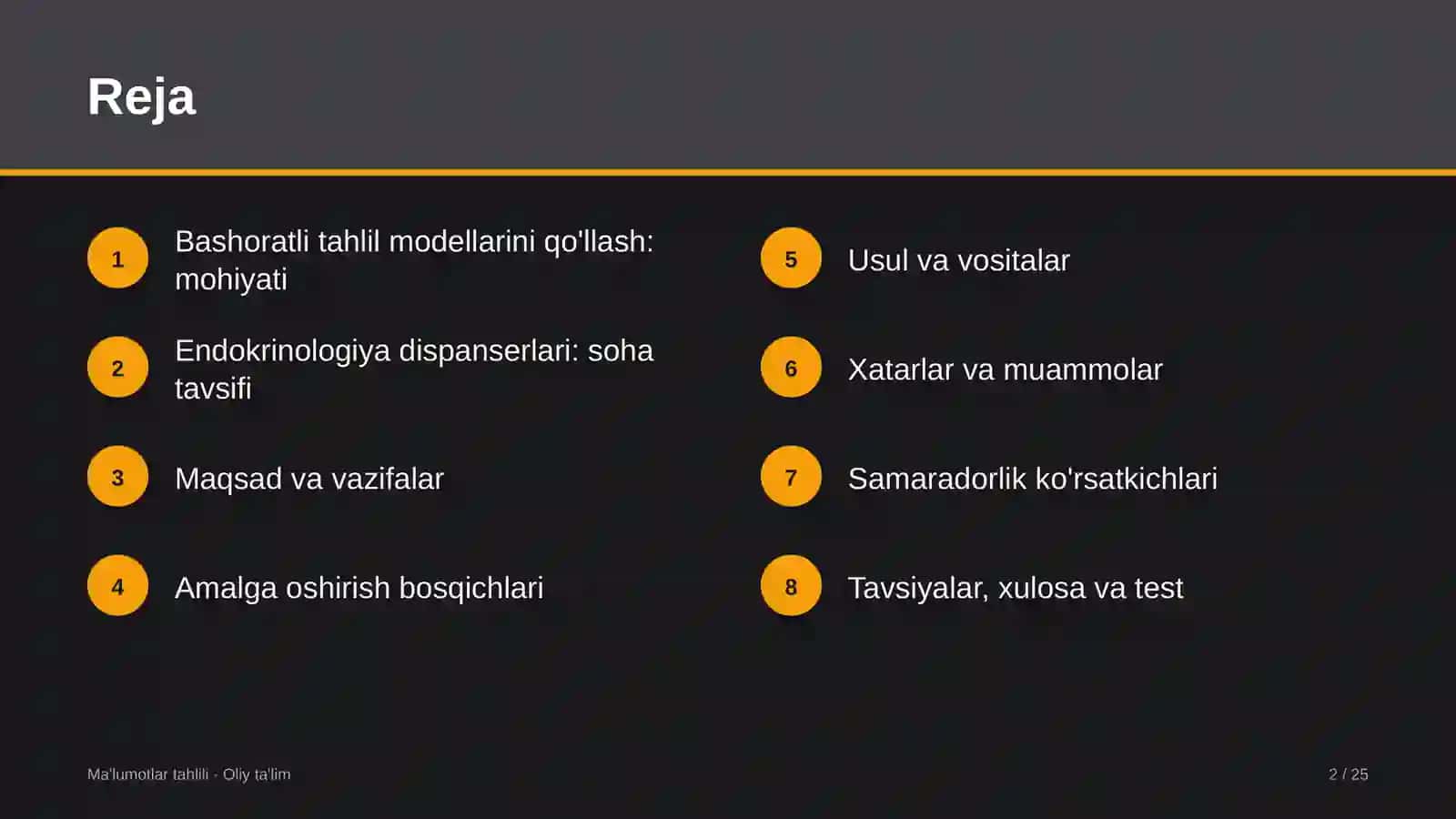 Endokrinologiya dispanserlarida bashoratli tahlil modellarini qo'llash 2