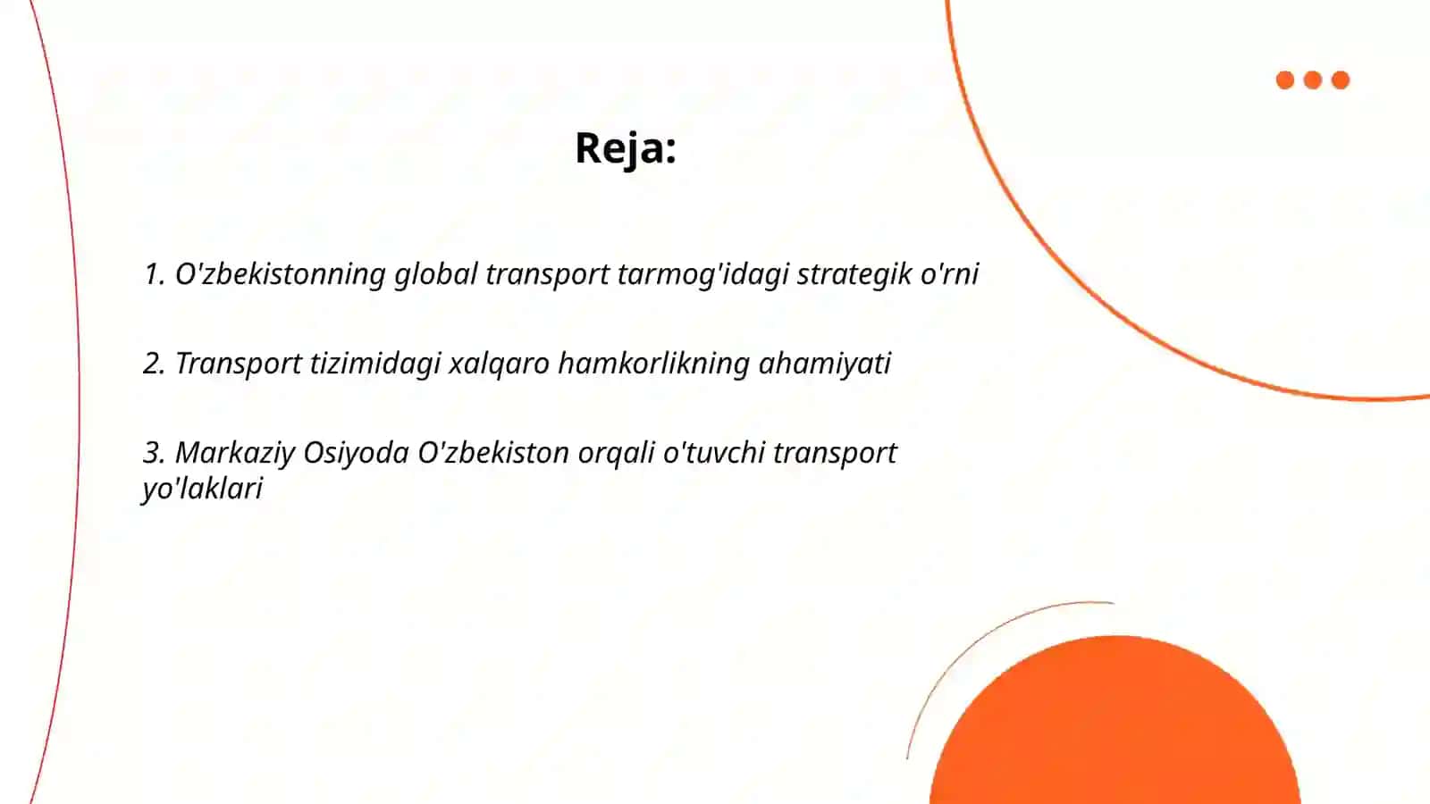 O'zbekiston transportining o'rni 2