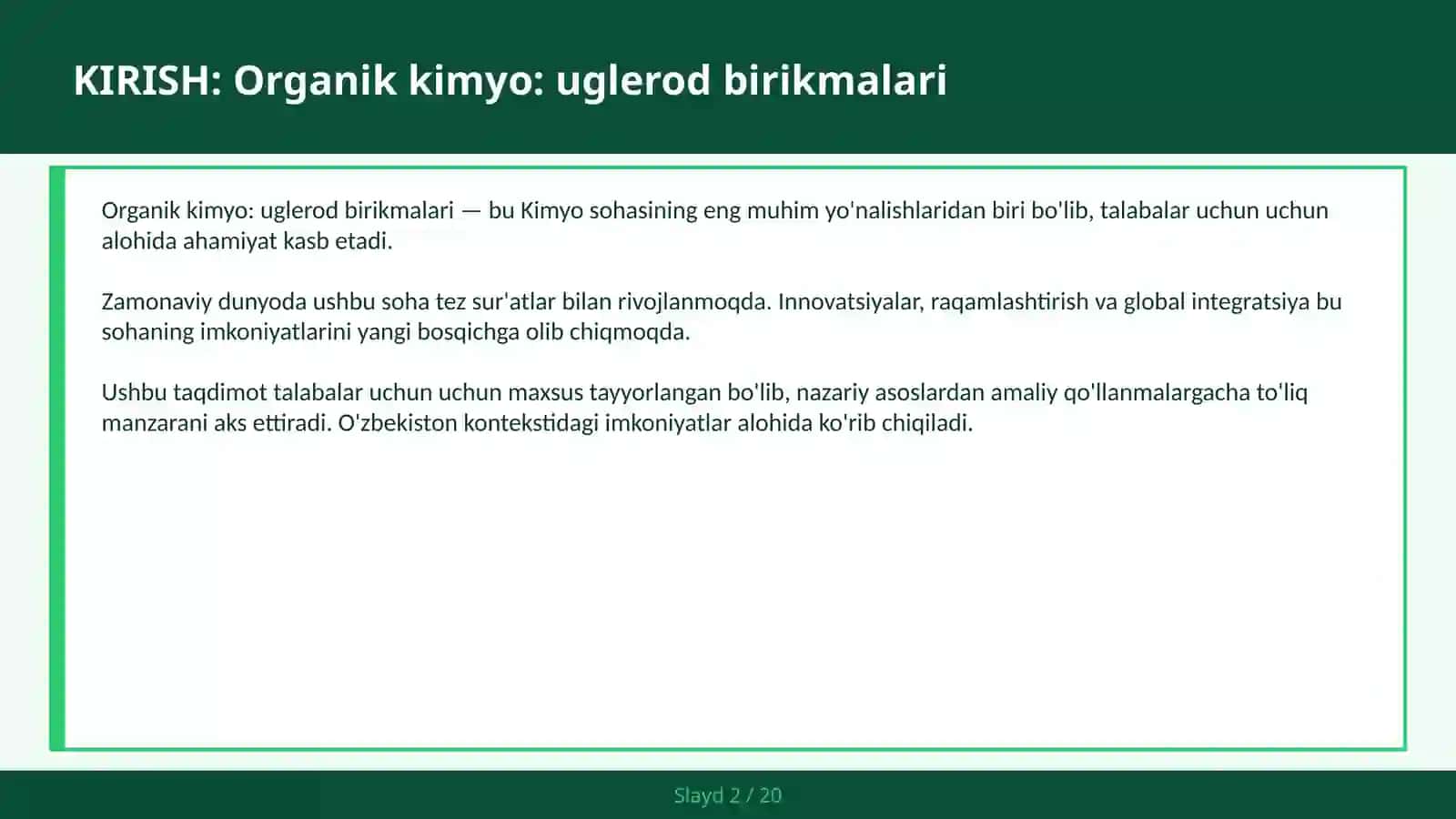 Organik kimyo: uglerod birikmalari 2