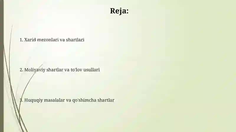 Xarid mezonlari va texnik xususiyatlar 2