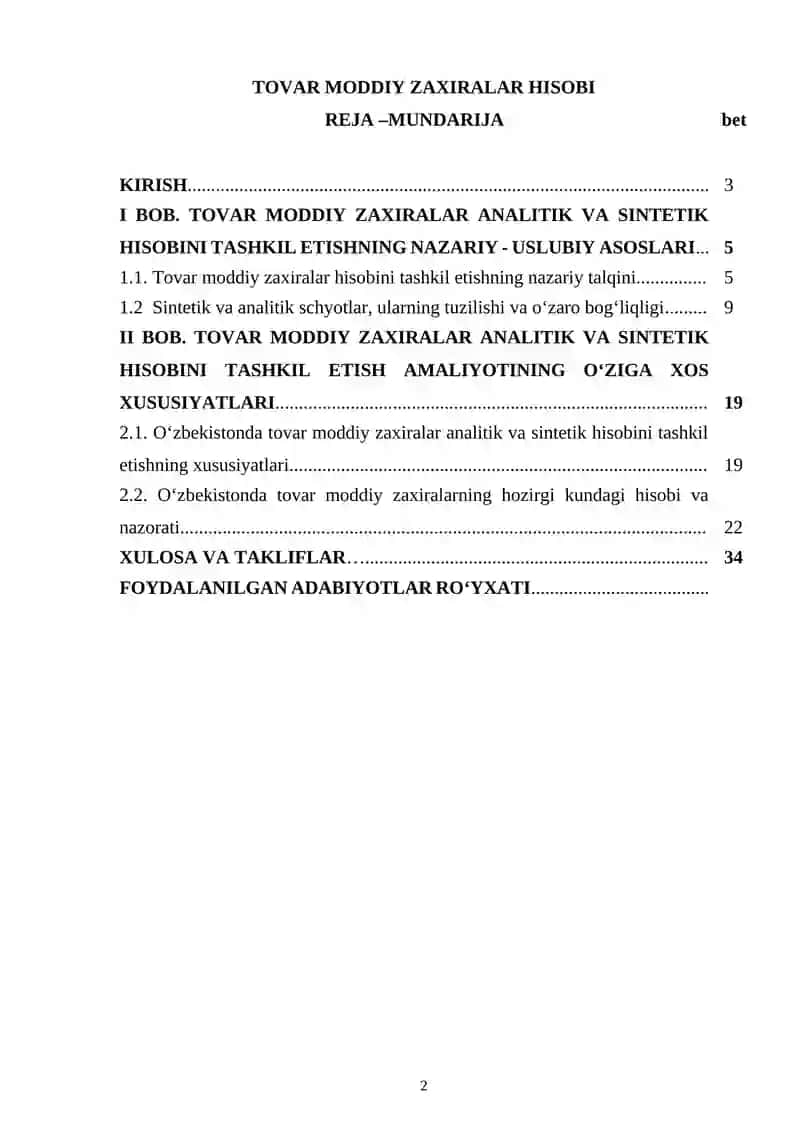 Tovar moddiy zaxiralar hisobi 2