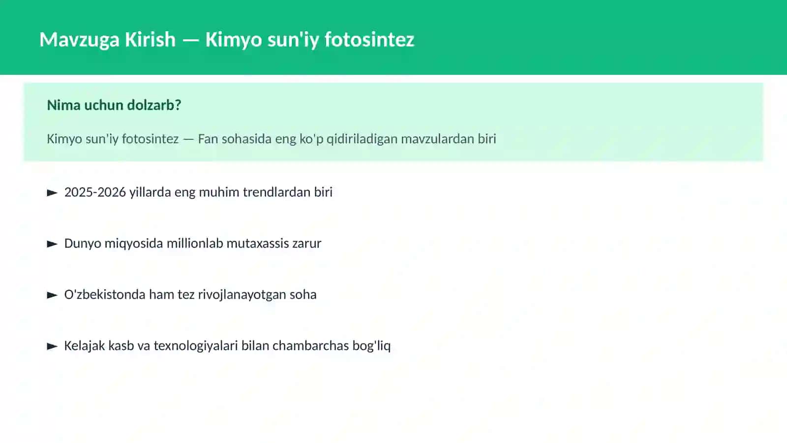 Kimyo sun'iy fotosintez 2
