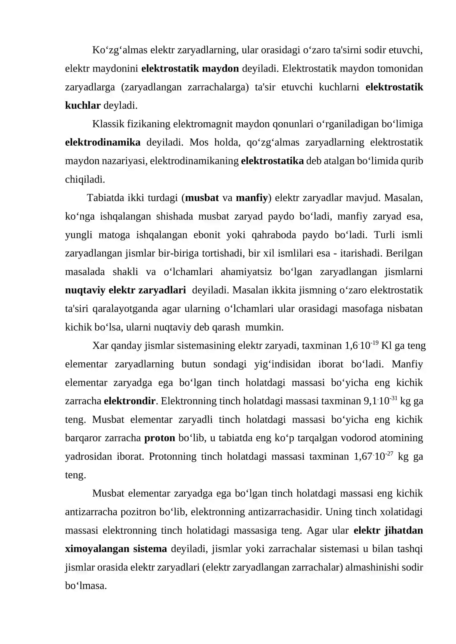Elektrostatik maydon va uning xarakteristikalari 2