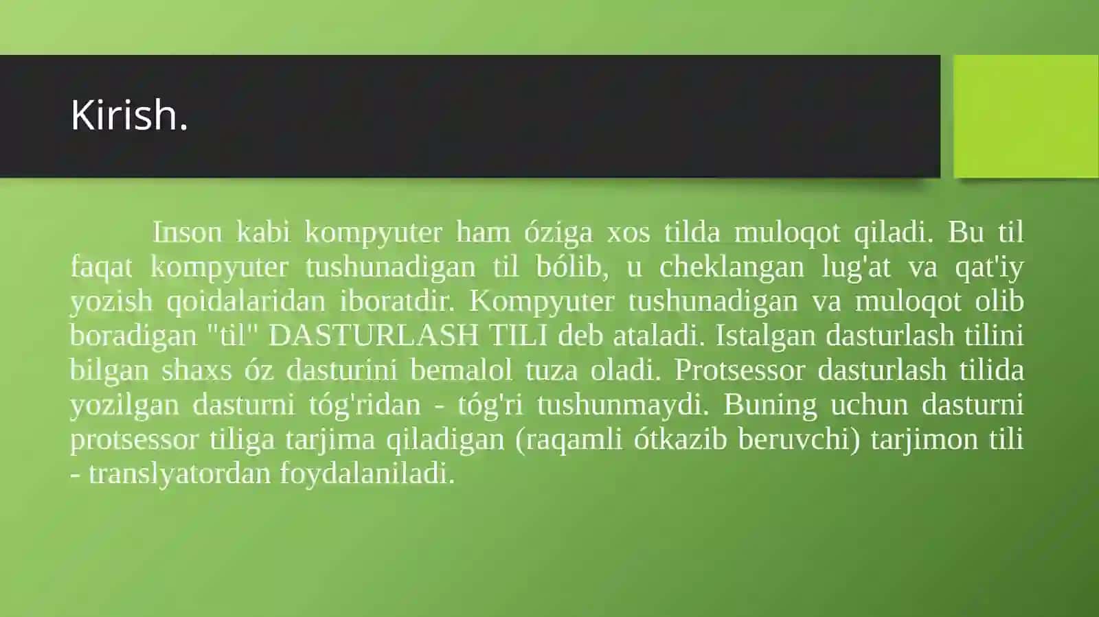 Dasturlashga kirish. Algoritm tushunchasi 2