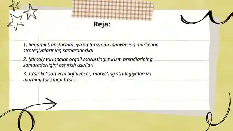 Turizmda innovatsion marketing strategiyalarini va ularning samaradorligi 2