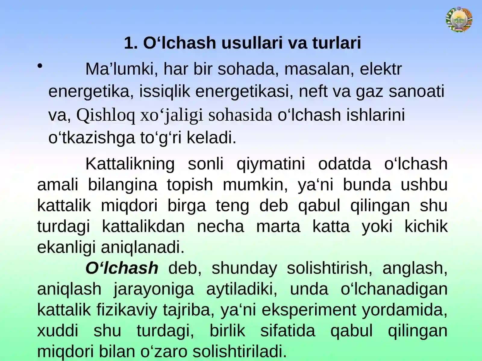 О‘lchash usullari va о‘lchash turlari. О‘lchash xatoligi 2