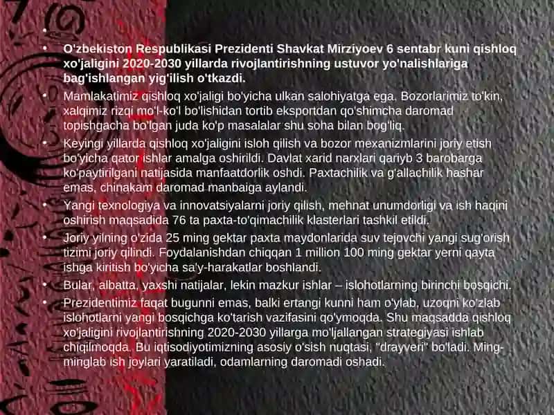 Mustaqillik yillarida qishloq xo'jaligi va sanoat sohasidagi o'zgarishlar 2