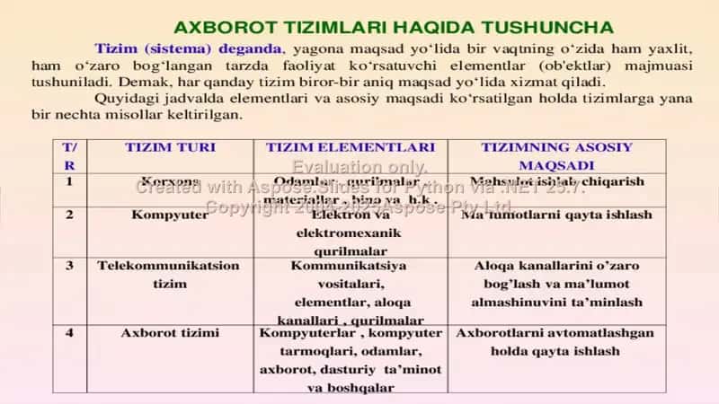 Axborot tizimlar tasnifi 2
