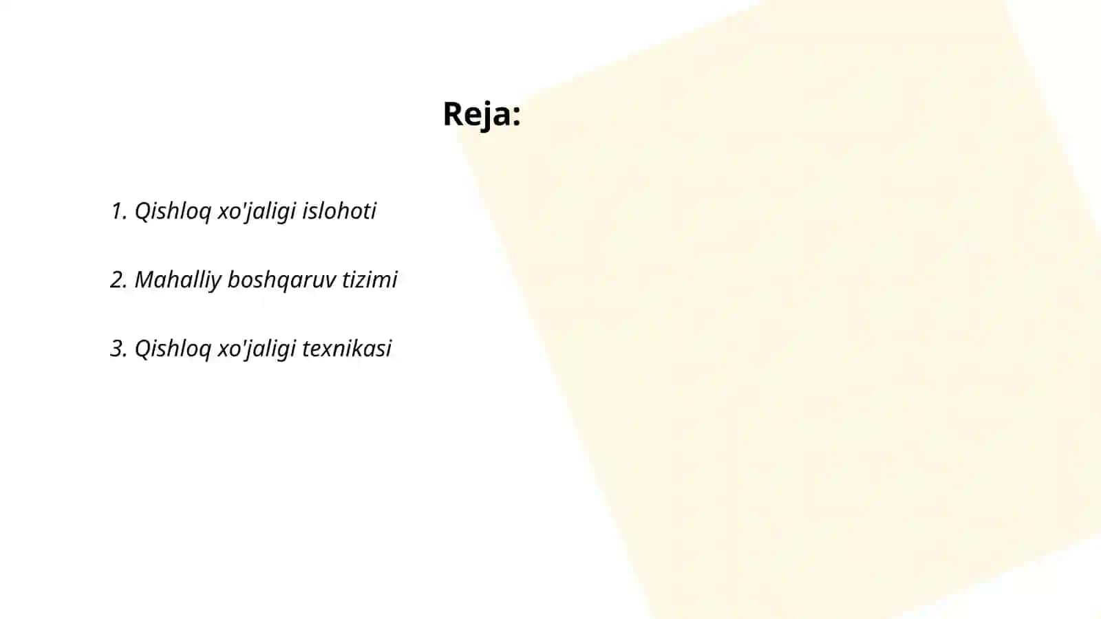 Qishloq xo'jaligi islohoti 2