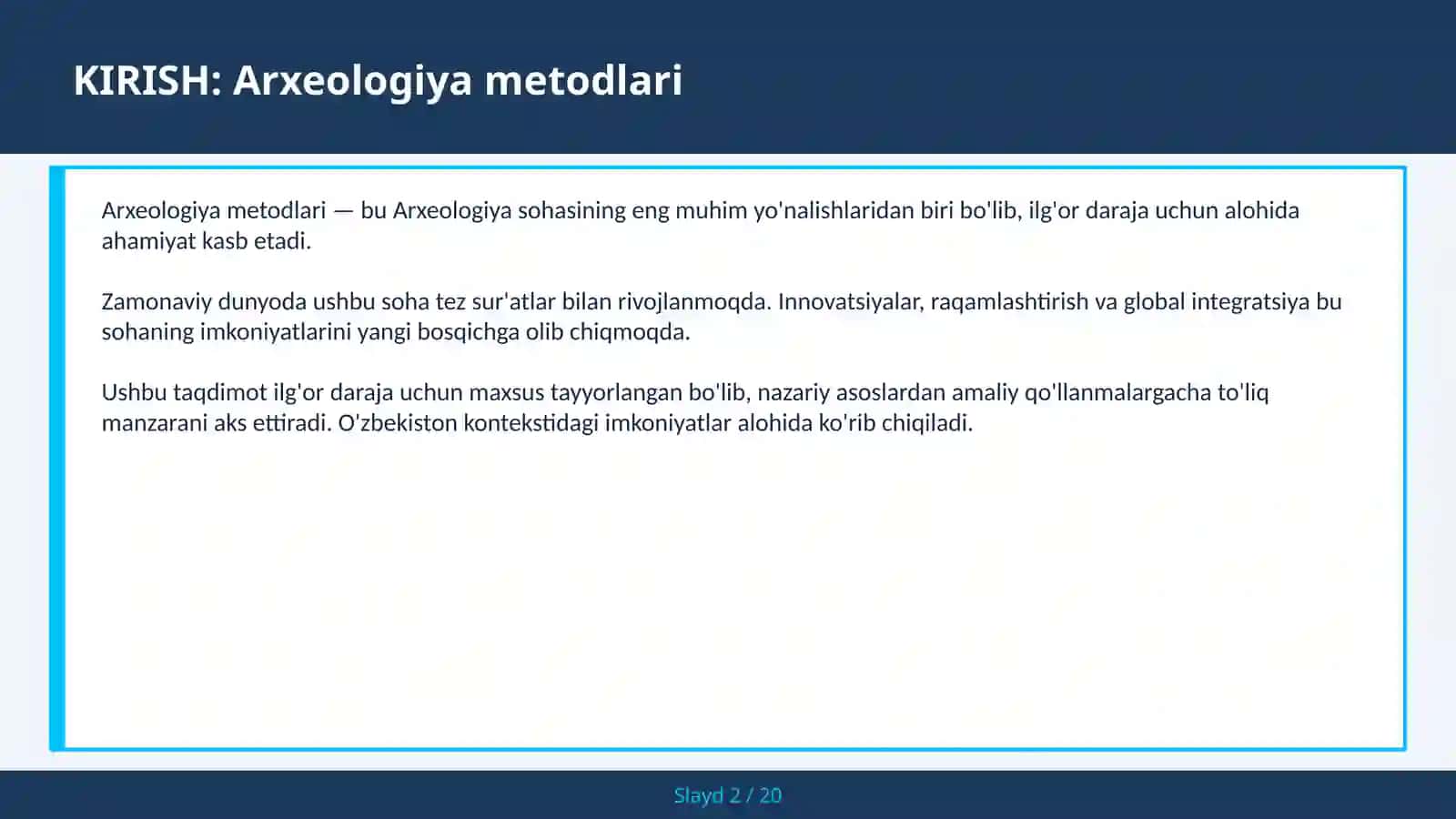 ARXEOLOGIYA METODLARI 2