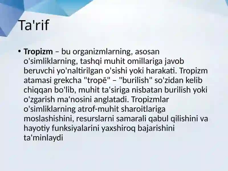 Tropizm tushunchasining mohiyati 2
