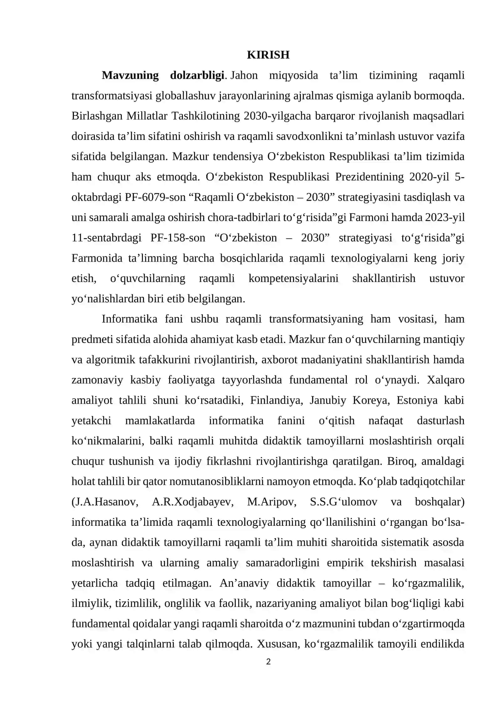 INFORMATIKA FANINI O‘QITISHDA DIDAKTIK TAMOYILLARNING NAZARIY ASOSLARI VA RAQAMLI TA’LIM MUHITIDA ULARNI QO‘LLASH METODIKASI 2