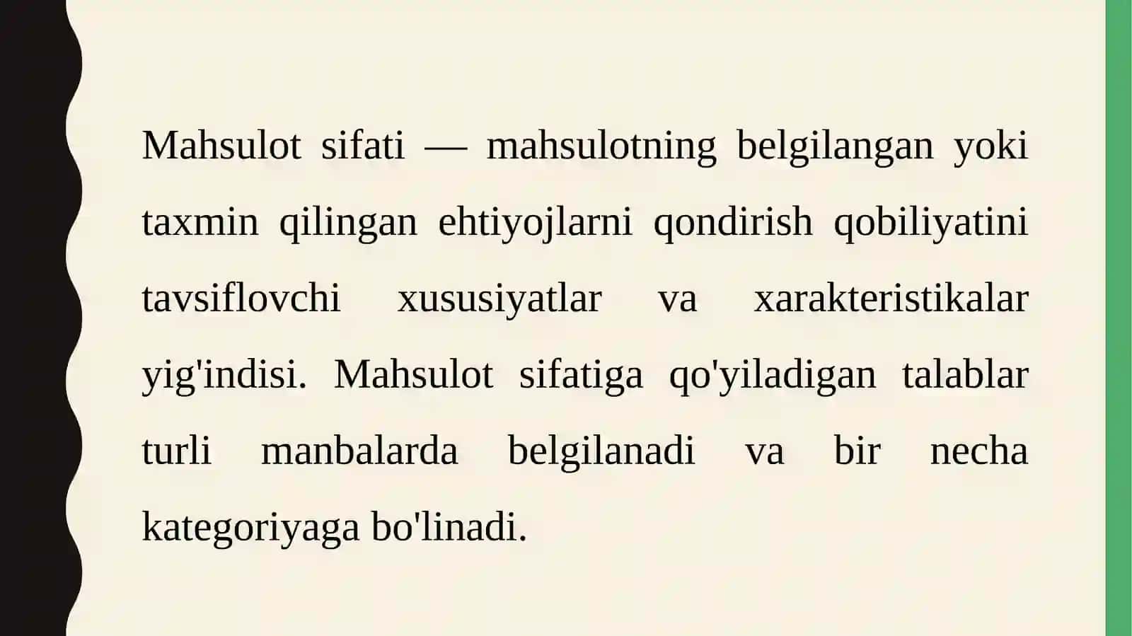 Mahsulotsifatiga qo'yiladigan talablar 2