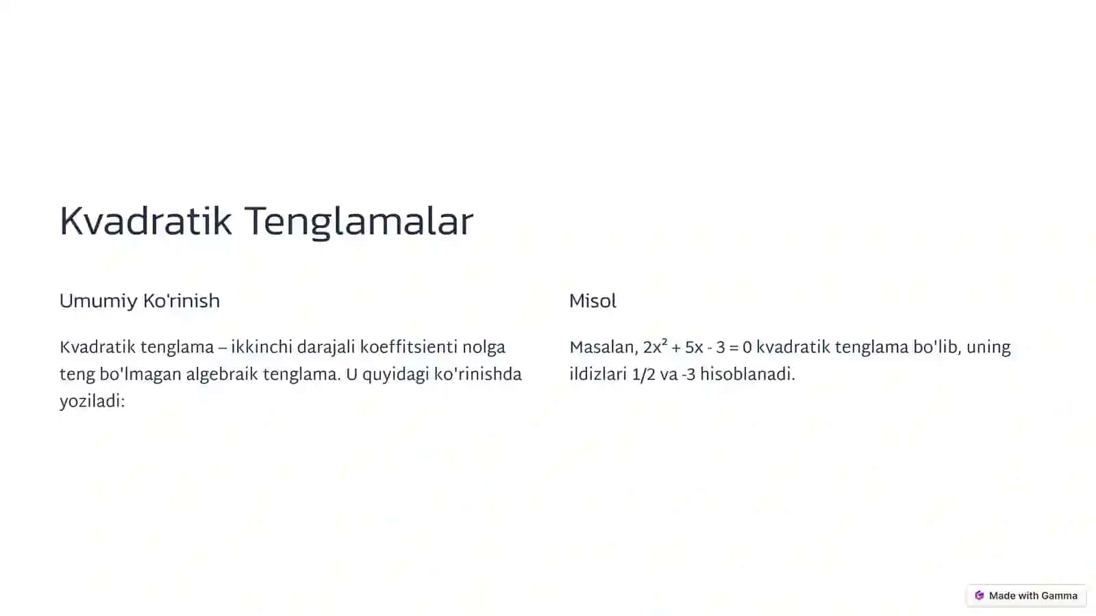 Kvadratik Tenglamalar 2