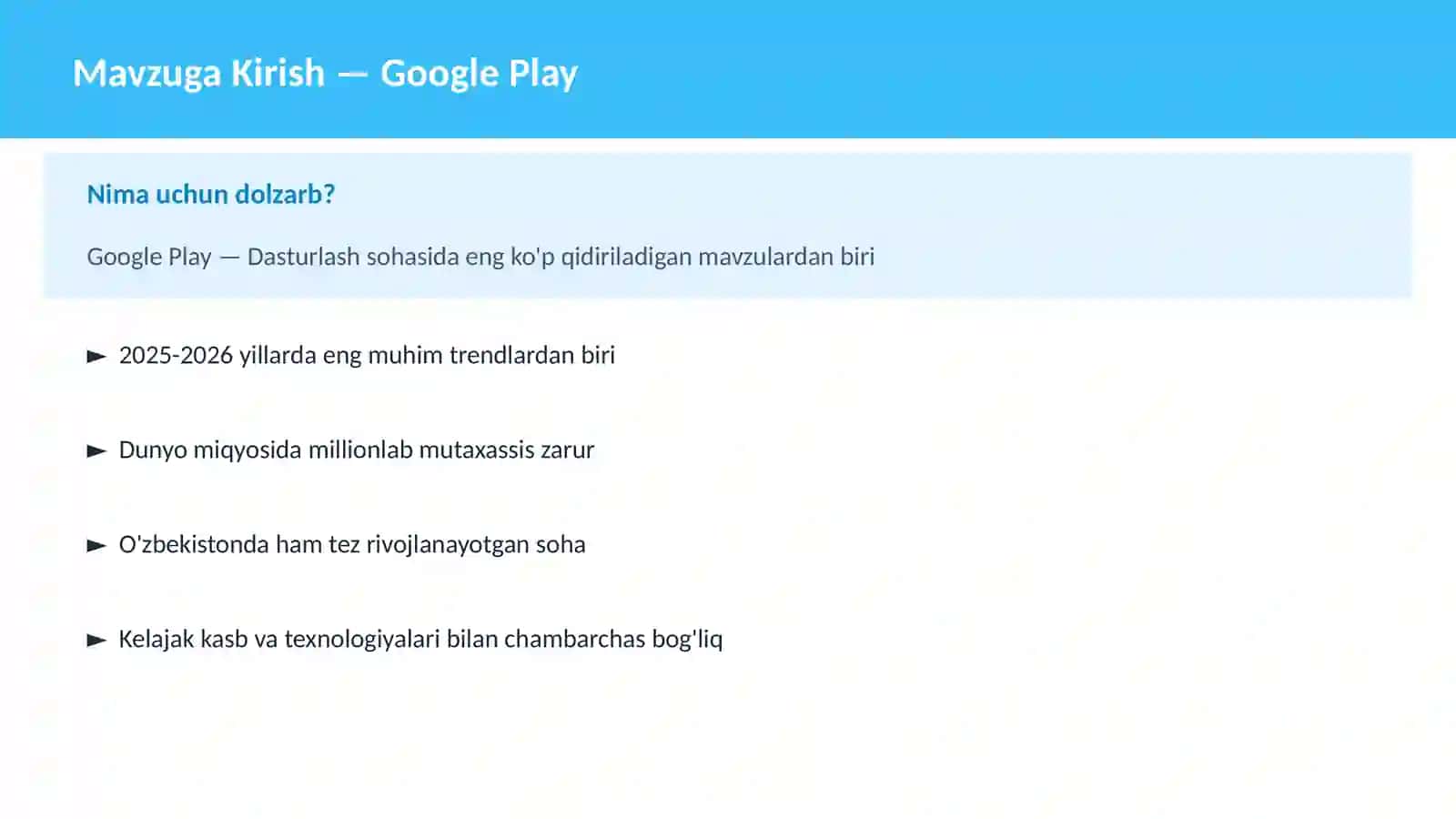 Google Play — Mobile Dasturlash sohasining muhim bo'limi 2