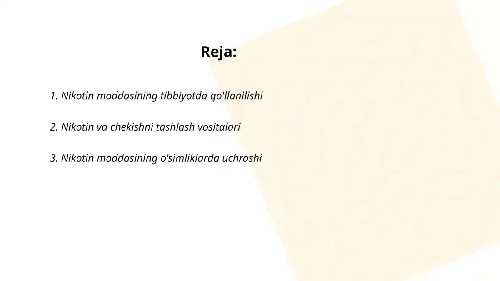 Nikotin moddasining qo'llanishi 2
