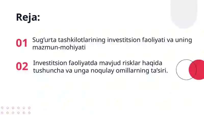 Sug‘urta kompaniyasining investitsiya faoliyati 2