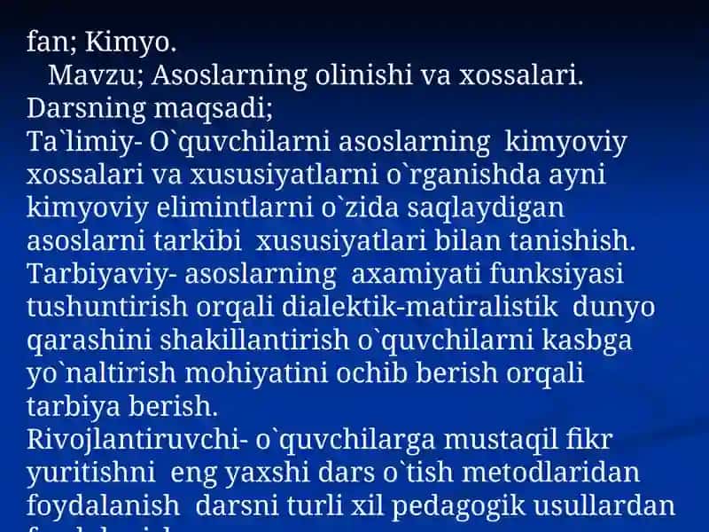 Asoslarning olinishi va xossalari 2