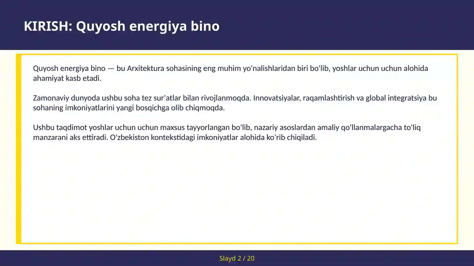 Quyosh energiya bino 2
