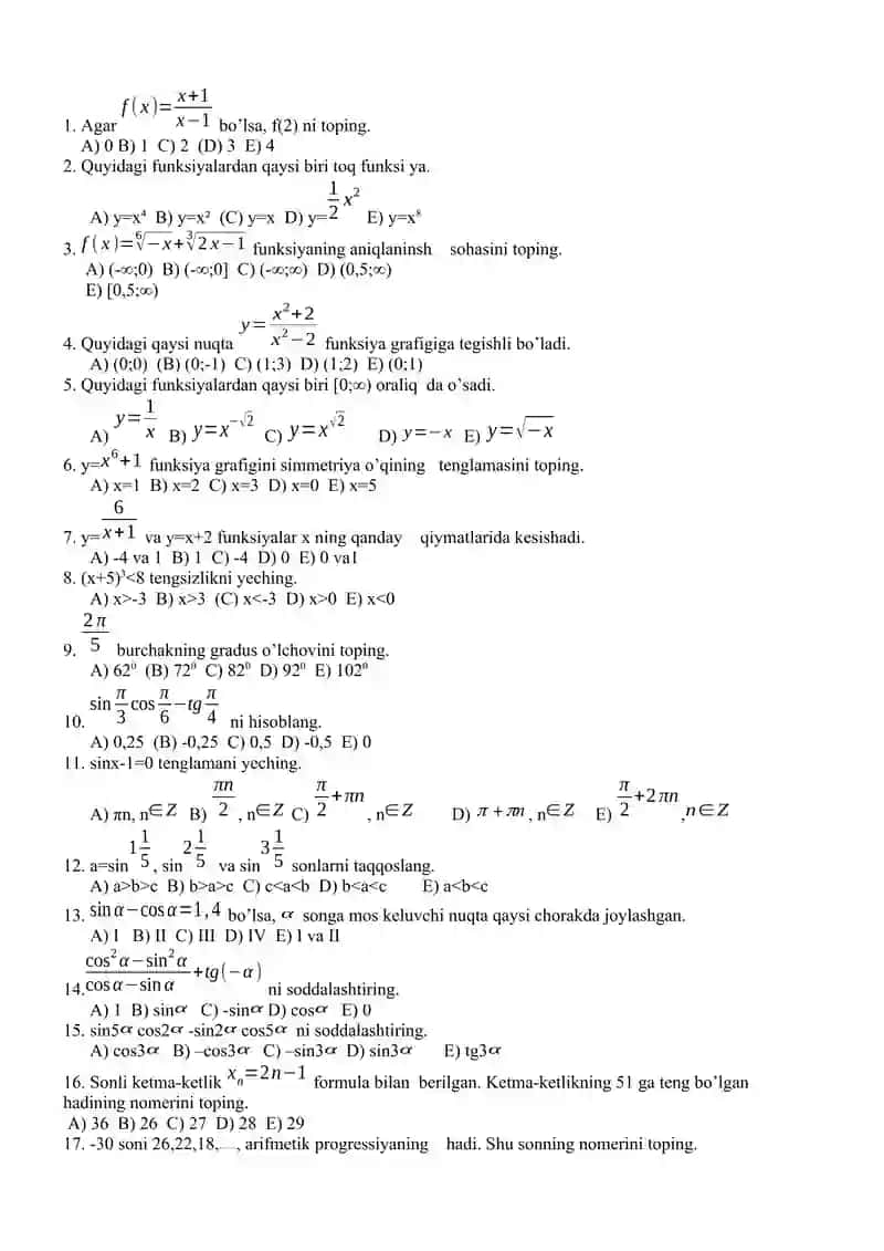 Matematikadan Olimpiada savollari 2