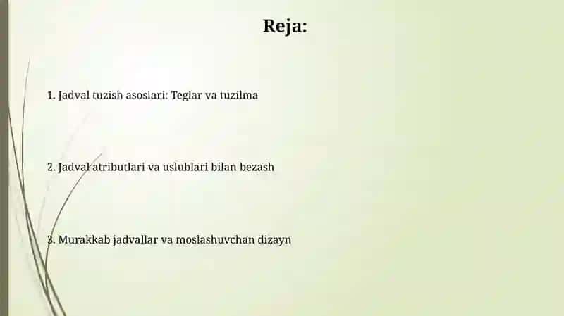 HTML tilida jadvallar hosil qilish 2