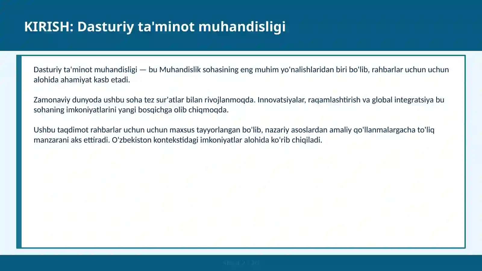Dasturiy ta'minot muhandisligi 2