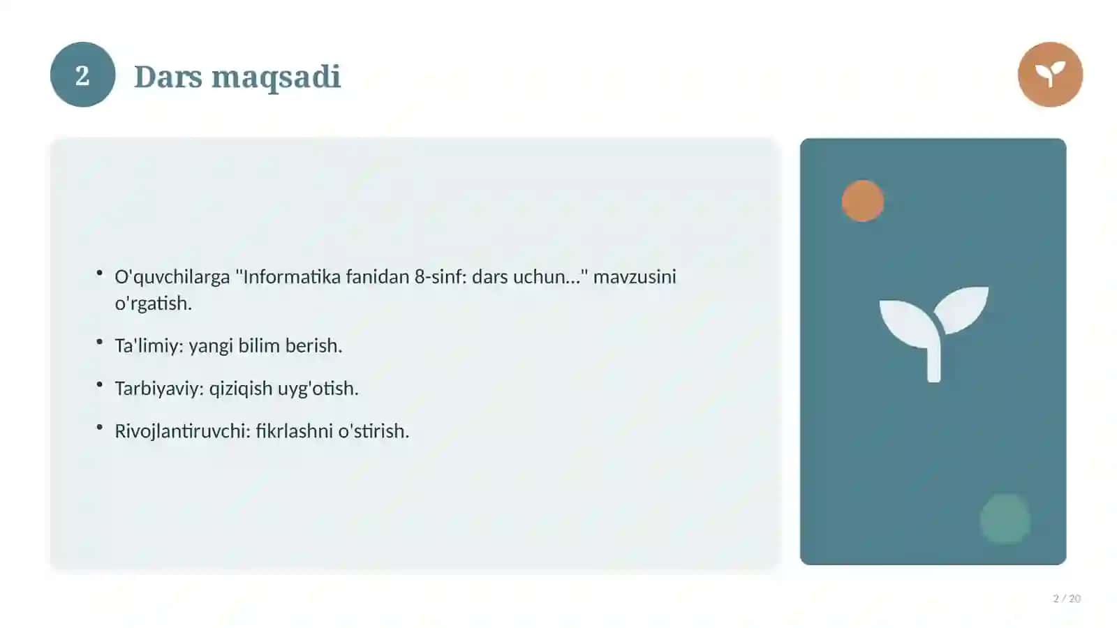 Informatika fanidan 8-sinf: dars uchun slayd-taqdimot 2