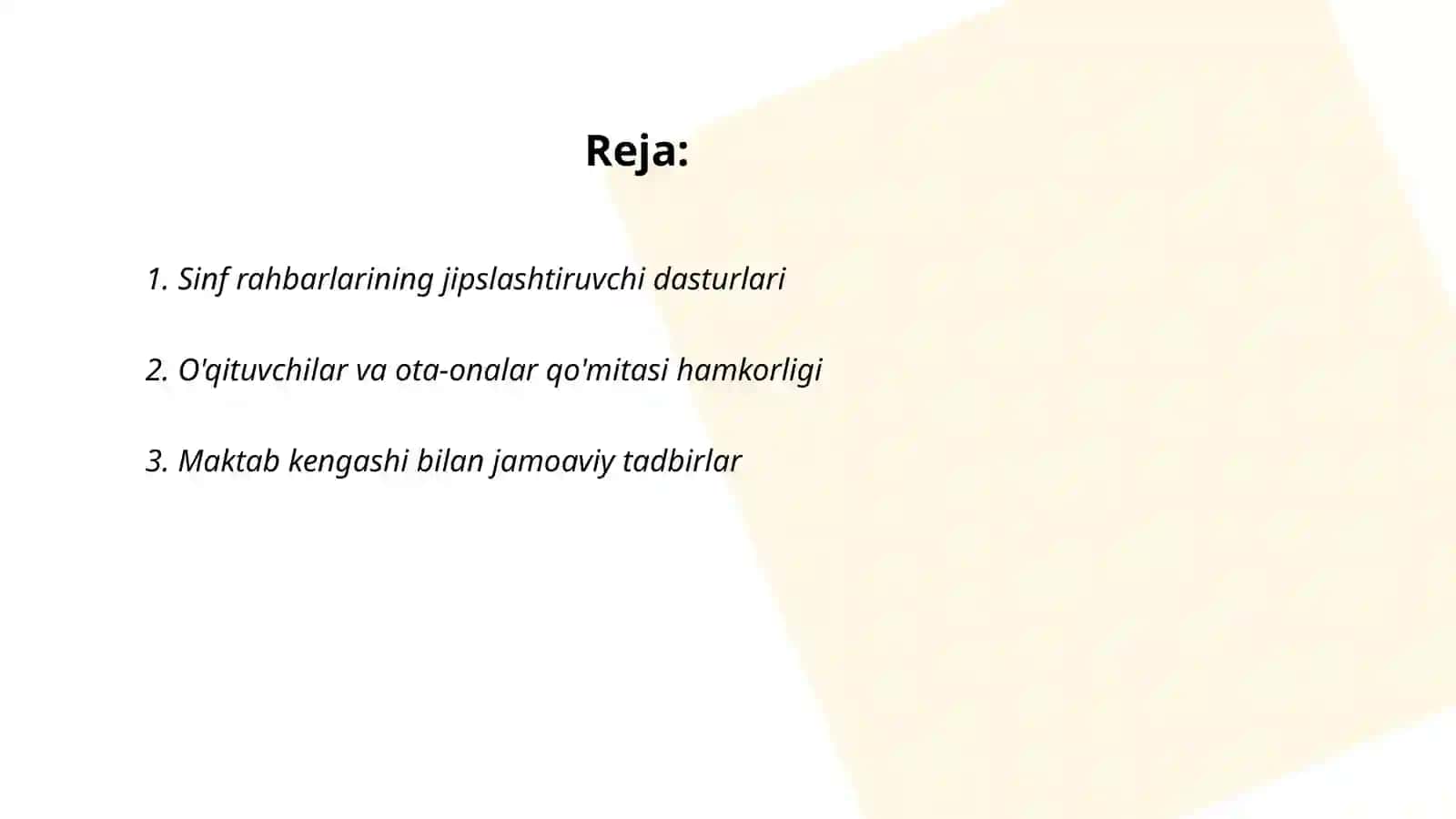 Sinf rahbarlarining sinf jamoasini jipslashtirishda maktab jamoat tashkilotlari bilan olib boriladigan ishlar 2