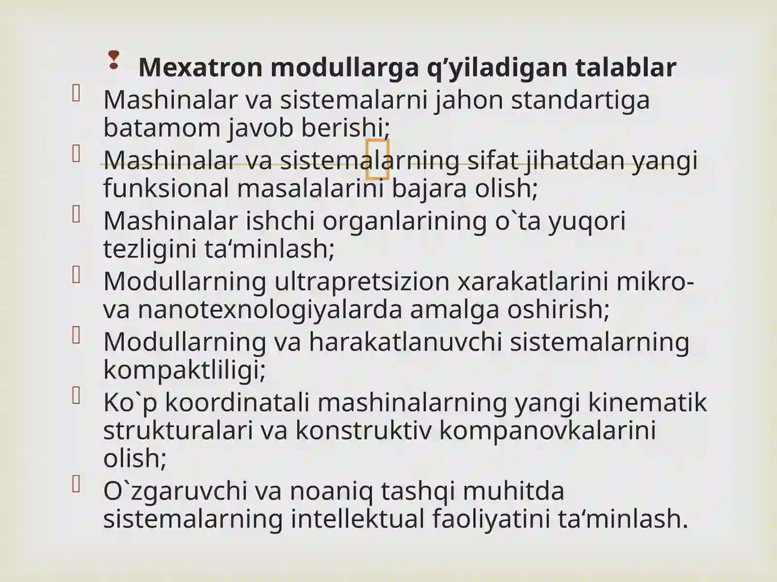 Mexatron modullarining sinflanishi 2