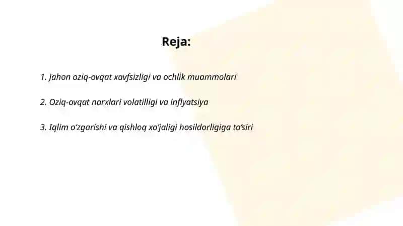 Jahon iqtisodiyotida oziq-ovqat muammosi 2