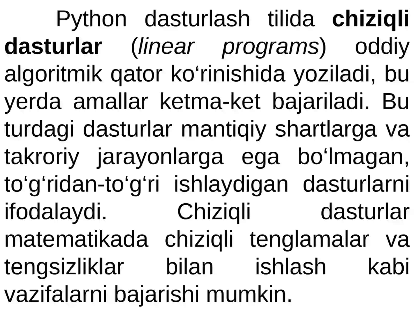 Python dasturlash tilida chiziqli jarayonlarni dasturlash 2