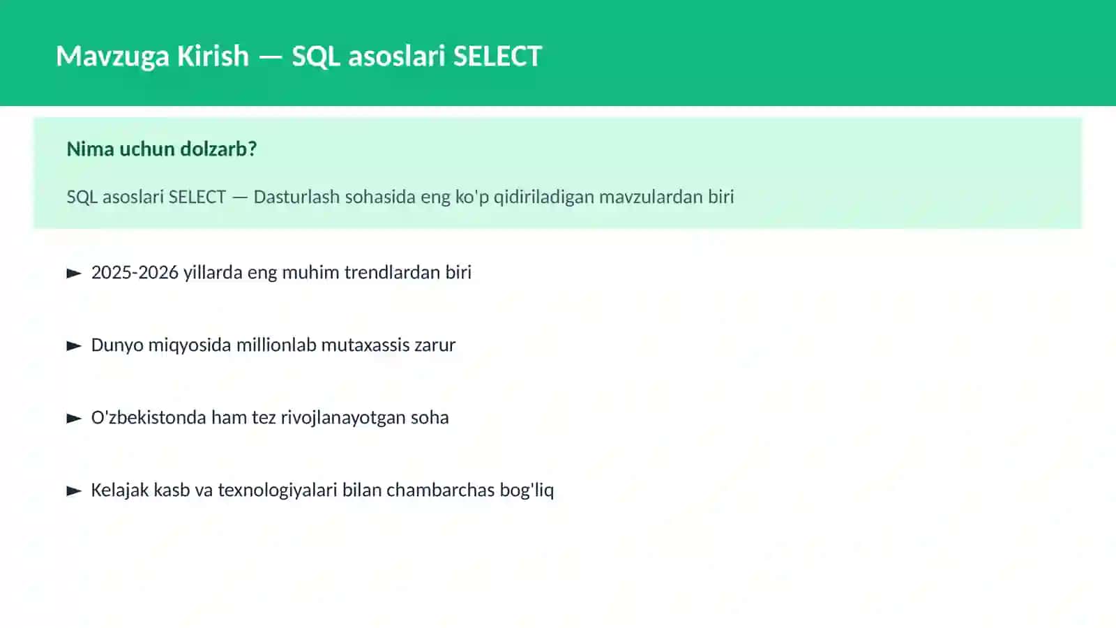 SQL asoslari SELECT 2