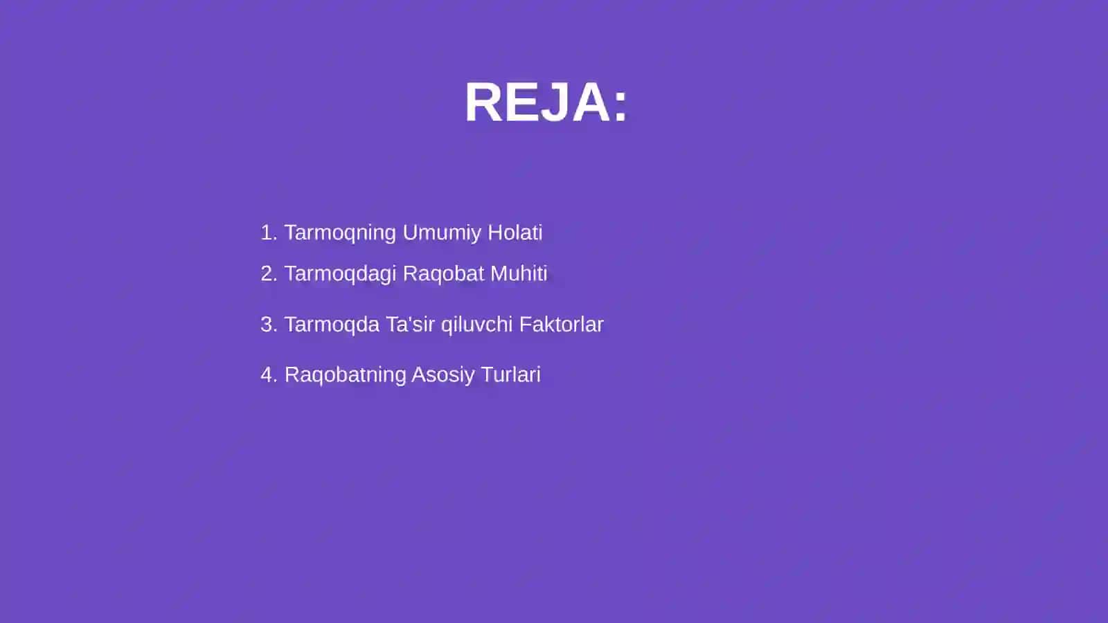 Tarmoqdagi umumiy holat va undagi raqobatning tahlili 2