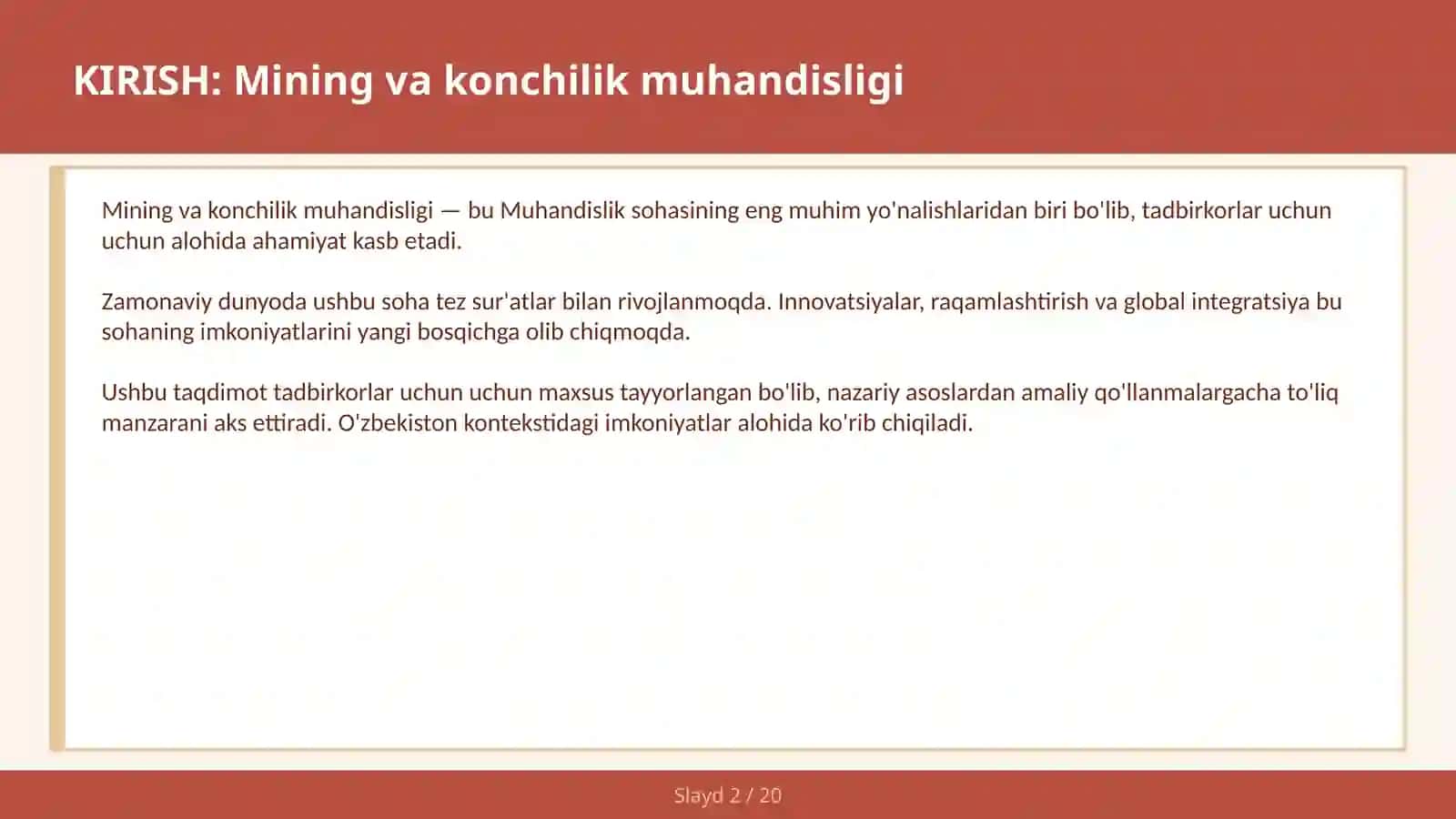 MINING VA KONCHILIK MUHANDISLIGI 2
