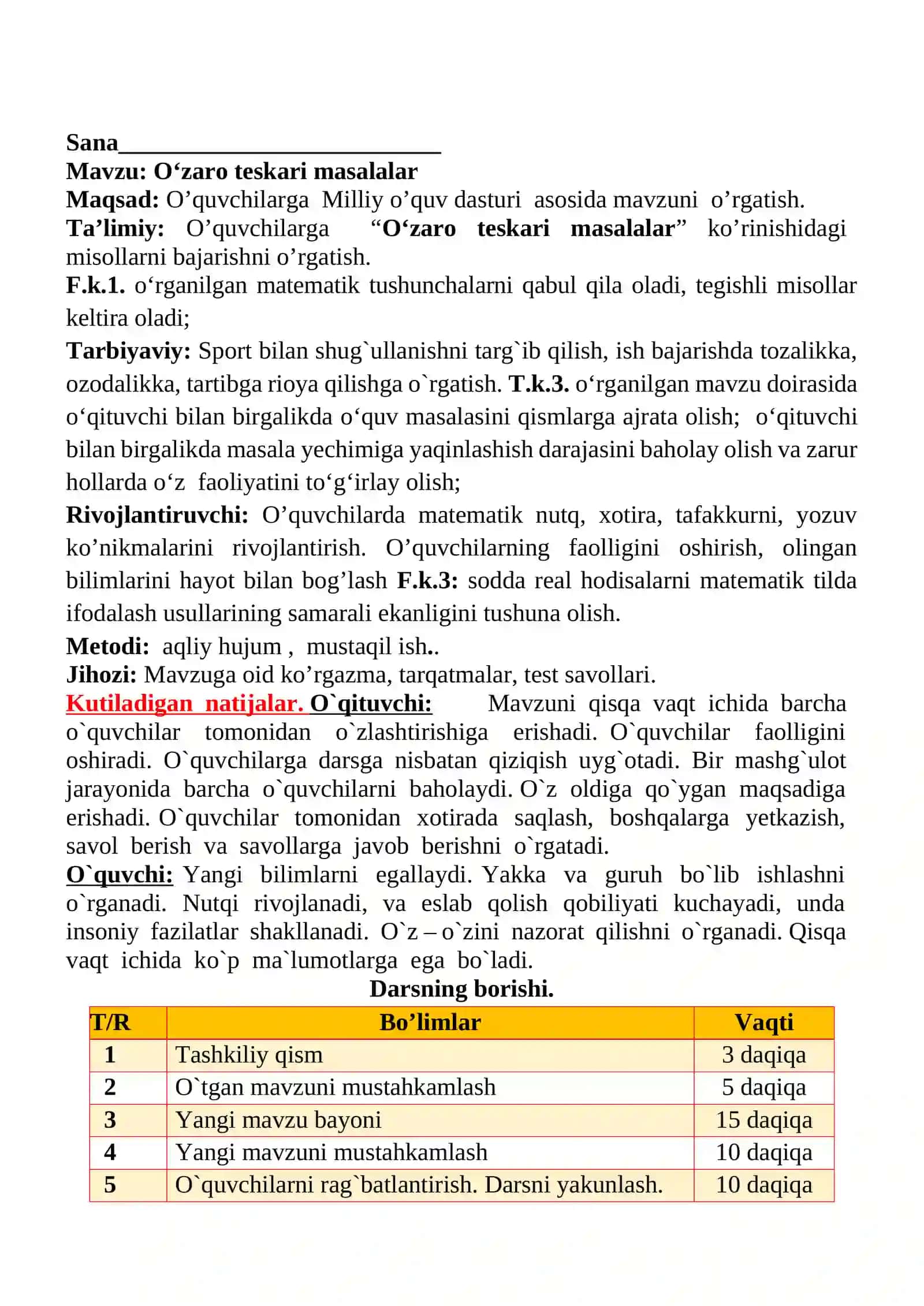 O‘zaro teskari masalalar 1-sinflar uchun Matematika fanidan dars ishlanmasi 2