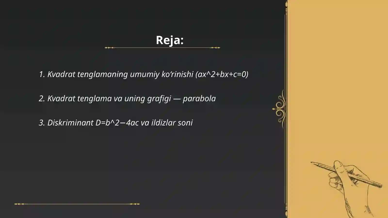 Kvadrat tenglama va uning grafigi 2