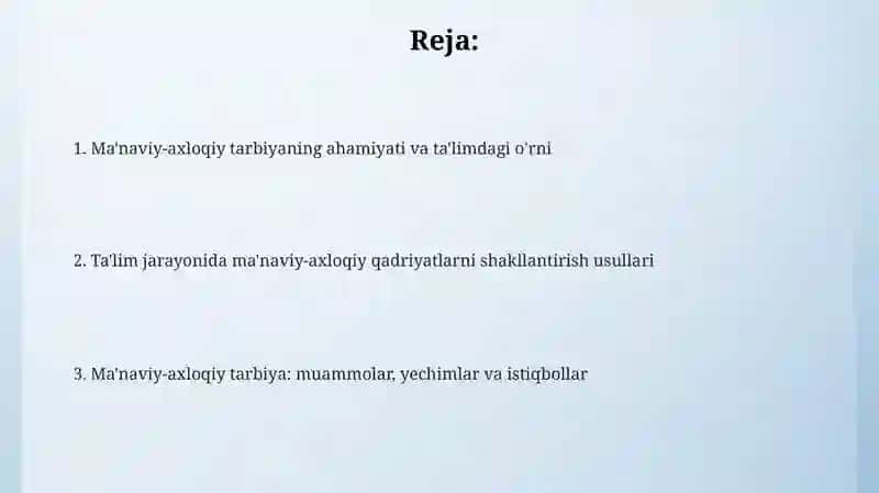 O'QUVCHILARNI MA;NAVIY AXLOQIY TARBIYALASH 2