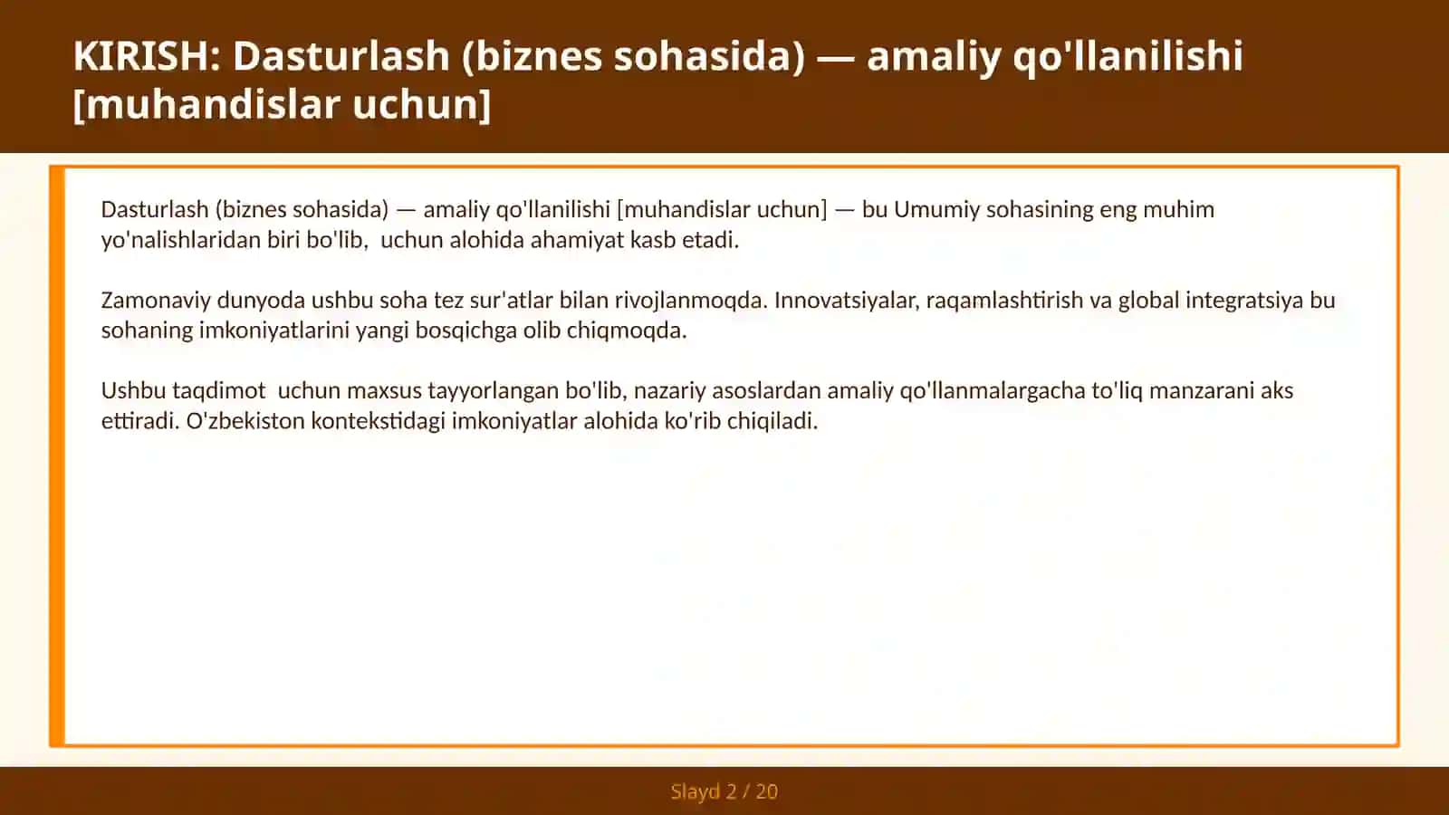 Dasturlash (biznes sohasida) — amaliy qo'llanilishi [muhandislar uchun] 2