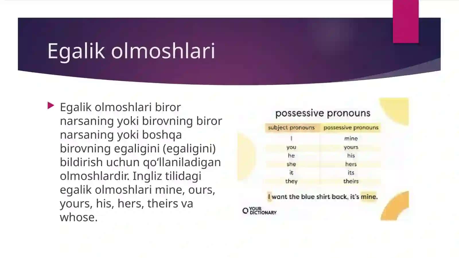 Egalik olmoshlari 2